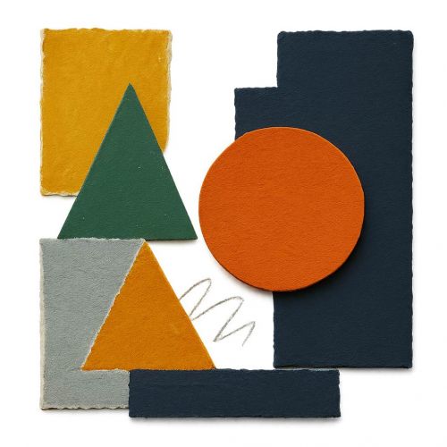 Modern collage of textured geometric shapes including triangles, rectangles, and a bold orange circle—set against a white background and styled in VERVE Columbus brand colors.