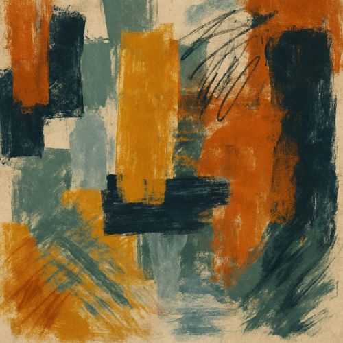 Abstract brushstroke artwork in a bold palette of orange, deep teal, mustard yellow, and soft blue—reflecting the vibrant and creative spirit of VERVE Columbus.