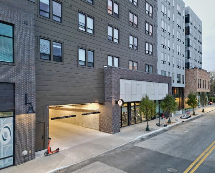 The Verve Columbus student apartments parking garage street view