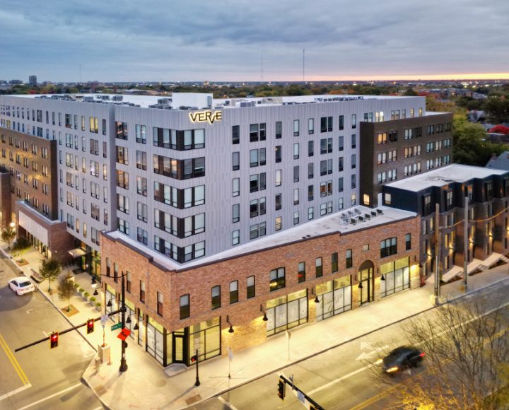 The Verve Columbus luxury student apartments aerial view from drone