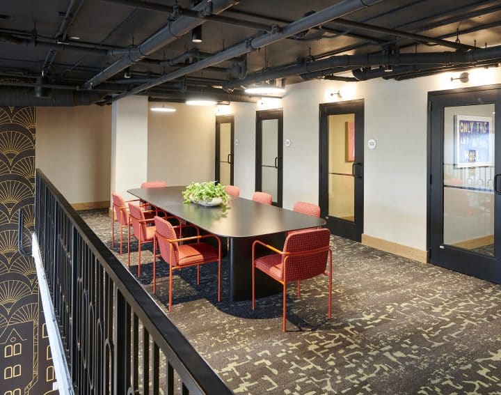 The Verve Columbus luxury student apartments second-floor study/meeting area with private study rooms, alternate view